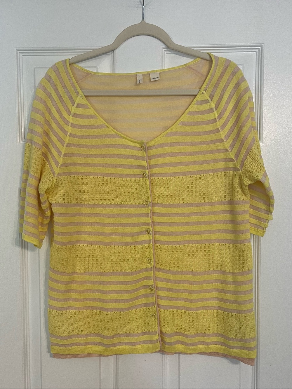 Moth Yellow and Cream Striped Knit Top